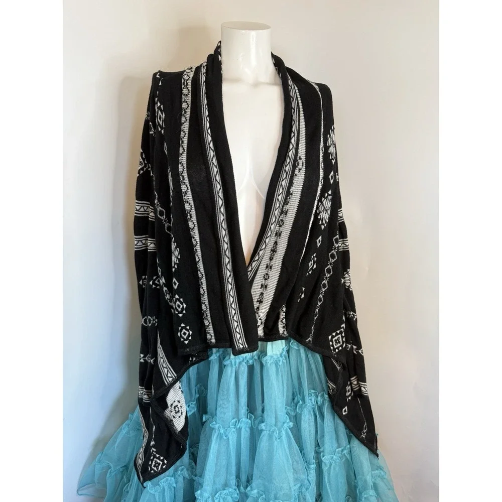 Say What Womens Cardigan Open Front Size S‎ Black And White Diamond Stripe EUC